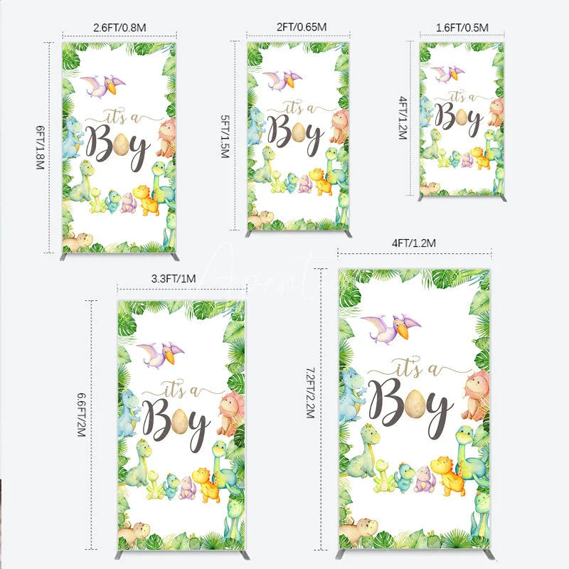 Aperturee - Aperturee It’s a Boy Dinosaur Rectangle Backdrop for Baby Shower Watercolor Jungle Animals Theme Tropical Dino Party Decor