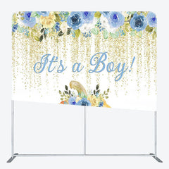 Aperturee - Aperturee Its A Boy Flowers Fabric Backdrop Cover for Baby Shower