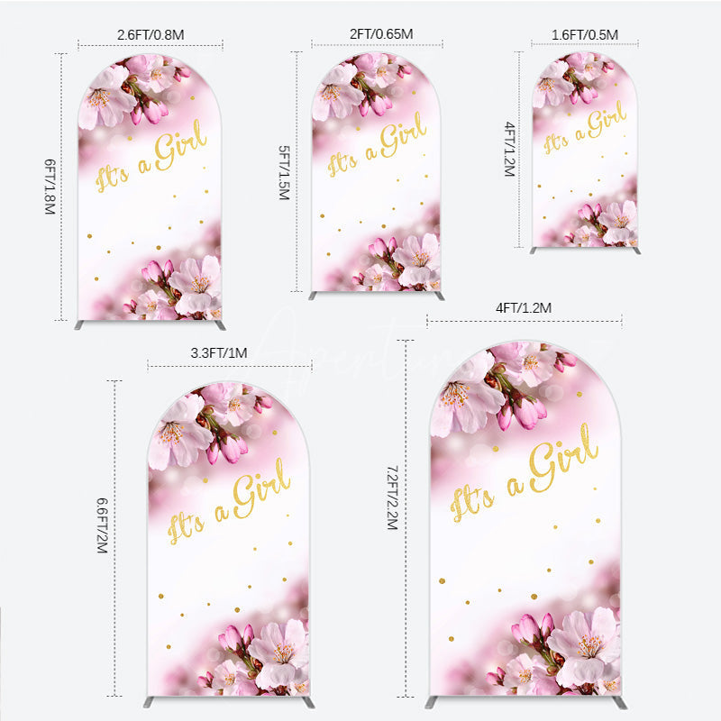Aperturee Aperturee It’s a Girl Arch Backdrop for Baby Shower Pink Cherry Blossom and Gold Glitter Spring Floral Welcome Sign Decor