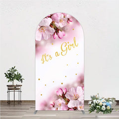 Aperturee Aperturee It’s a Girl Arch Backdrop for Baby Shower Pink Cherry Blossom and Gold Glitter Spring Floral Welcome Sign Decor