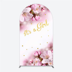 Aperturee Aperturee It’s a Girl Arch Backdrop for Baby Shower Pink Cherry Blossom and Gold Glitter Spring Floral Welcome Sign Decor