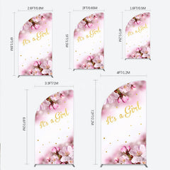Aperturee Aperturee It’s a Girl Half Moon Arch Backdrop for Baby Shower Pink Cherry Blossom and Gold Glitter Spring Floral Welcome Sign