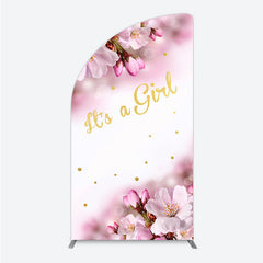 Aperturee Aperturee It’s a Girl Half Moon Arch Backdrop for Baby Shower Pink Cherry Blossom and Gold Glitter Spring Floral Welcome Sign