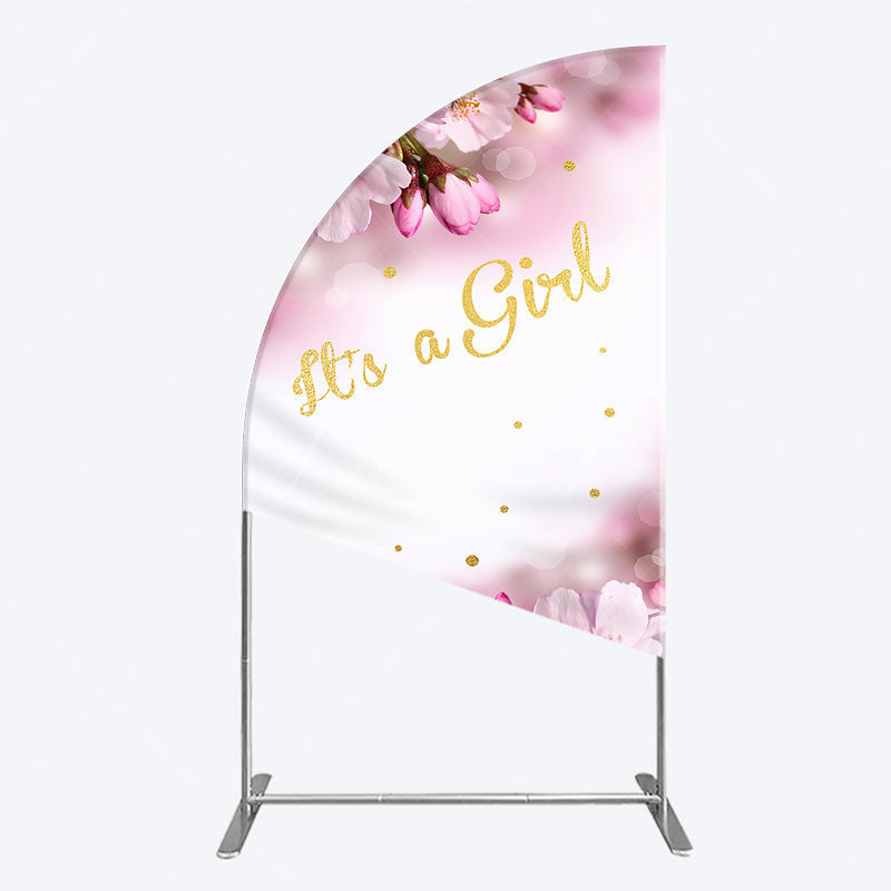 Aperturee Aperturee It’s a Girl Half Moon Arch Backdrop for Baby Shower Pink Cherry Blossom and Gold Glitter Spring Floral Welcome Sign