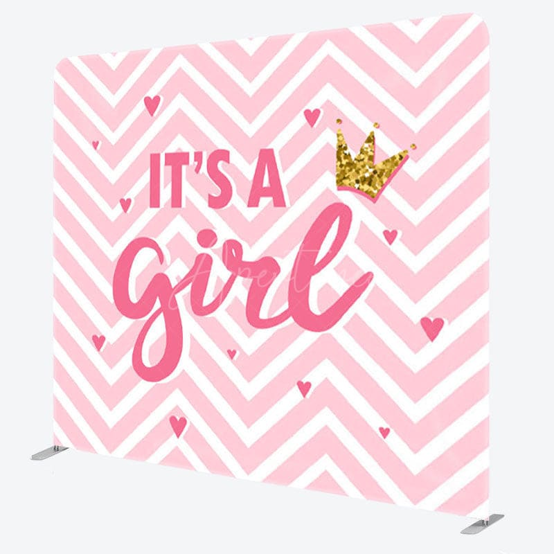 Aperturee - Aperturee Its A Girl Pink Wave Stripe Baby Shower Party Backdrop