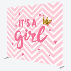 Aperturee - Aperturee Its A Girl Pink Wave Stripe Baby Shower Party Backdrop