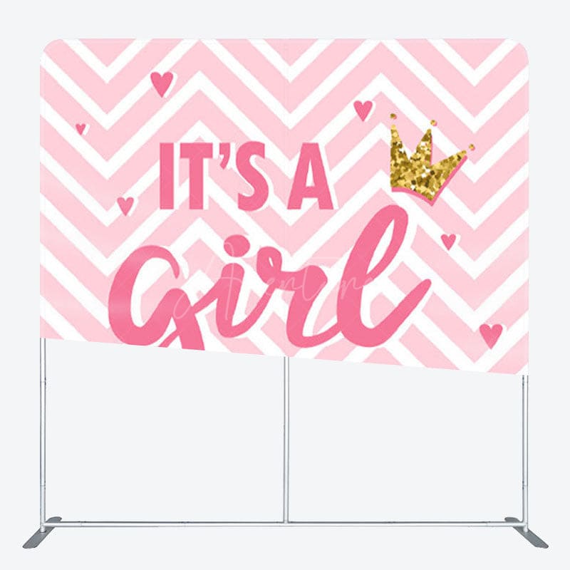 Aperturee - Aperturee Its A Girl Pink Wave Stripe Baby Shower Party Backdrop