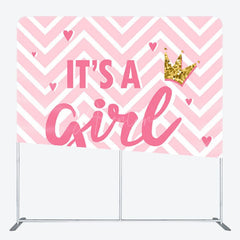 Aperturee - Aperturee Its A Girl Pink Wave Stripe Baby Shower Party Backdrop