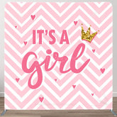 Aperturee - Aperturee Its A Girl Pink Wave Stripe Baby Shower Party Backdrop