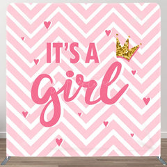 Aperturee - Aperturee Its A Girl Pink Wave Stripe Baby Shower Party Backdrop