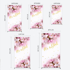 Aperturee Aperturee It’s a Girl Rectangle Backdrop for Baby Shower Pink Cherry Blossom and Gold Glitter Spring Floral Welcome Sign Decor