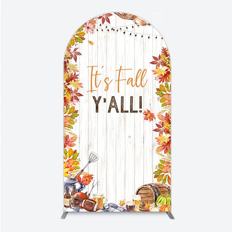 Aperturee - Aperturee It’s Fall Y’all Arch Backdrop for Autumn Party Football and Beer Tailgate Rustic Thanksgiving Decor