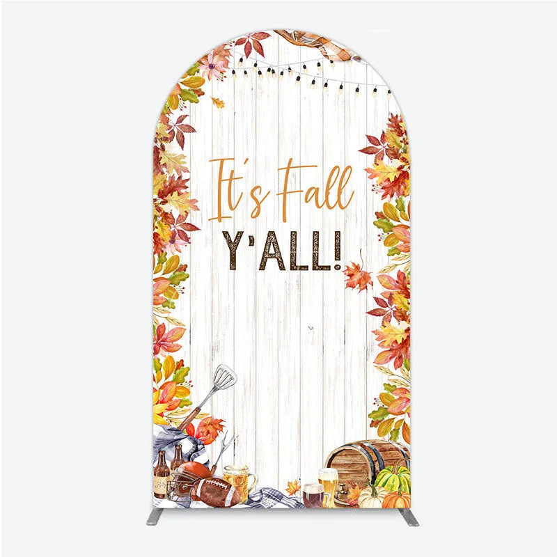Aperturee - Aperturee It’s Fall Y’all Arch Backdrop for Autumn Party Football and Beer Tailgate Rustic Thanksgiving Decor