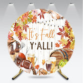 Aperturee - Aperturee It’s Fall Y’all Round Backdrop for Autumn Party Football and Beer Tailgate Theme Rustic Thanksgiving Decor
