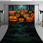 Aperturee Aperturee Jack O’ Lantern Forest Sweep Photography Backdrop with Floor Spooky Carved Pumpkins Dark Halloween Night Photo Prop