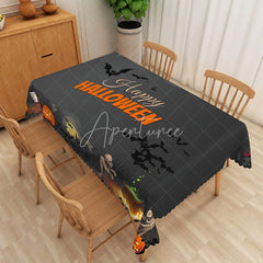 Aperturee - Aperturee Jack O’ Lantern Happy Halloween Rectangle Tablecloth for Spooky and Festive Holiday Party Decorations