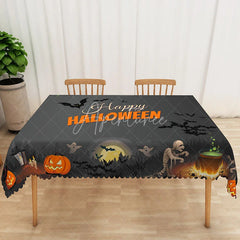 Aperturee - Aperturee Jack O’ Lantern Happy Halloween Rectangle Tablecloth for Spooky and Festive Holiday Party Decorations