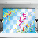 Aperturee - Aperturee Japanese Leaves Blue Plaid Tanabata Festival Backdrop