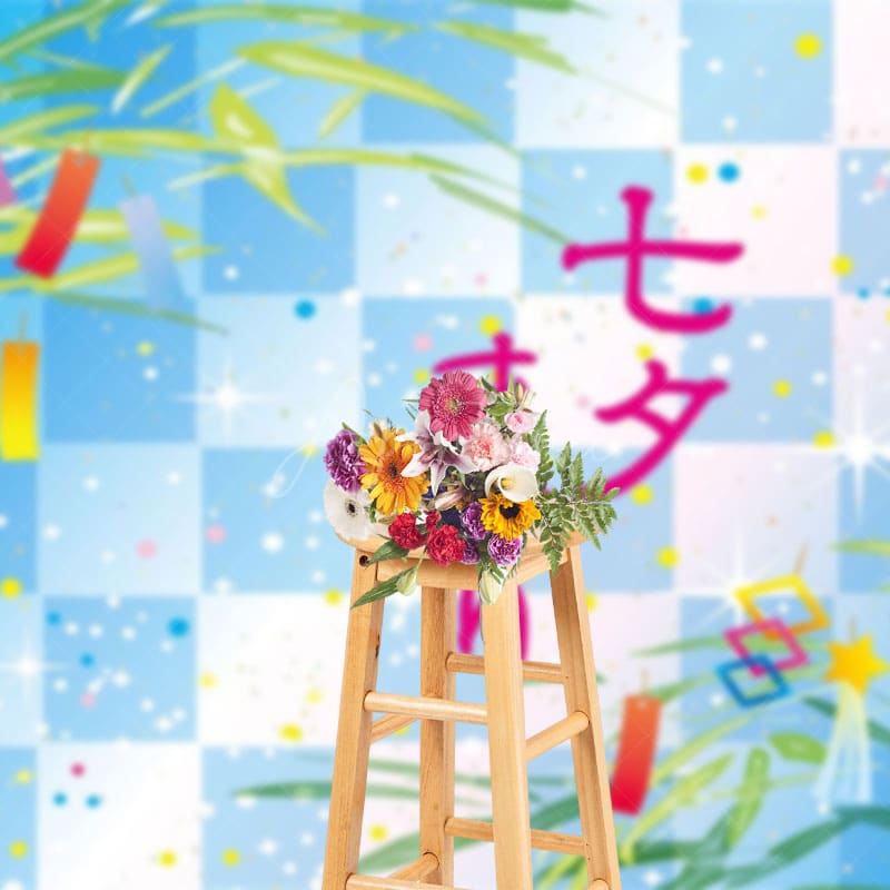 Aperturee - Aperturee Japanese Leaves Blue Plaid Tanabata Festival Backdrop