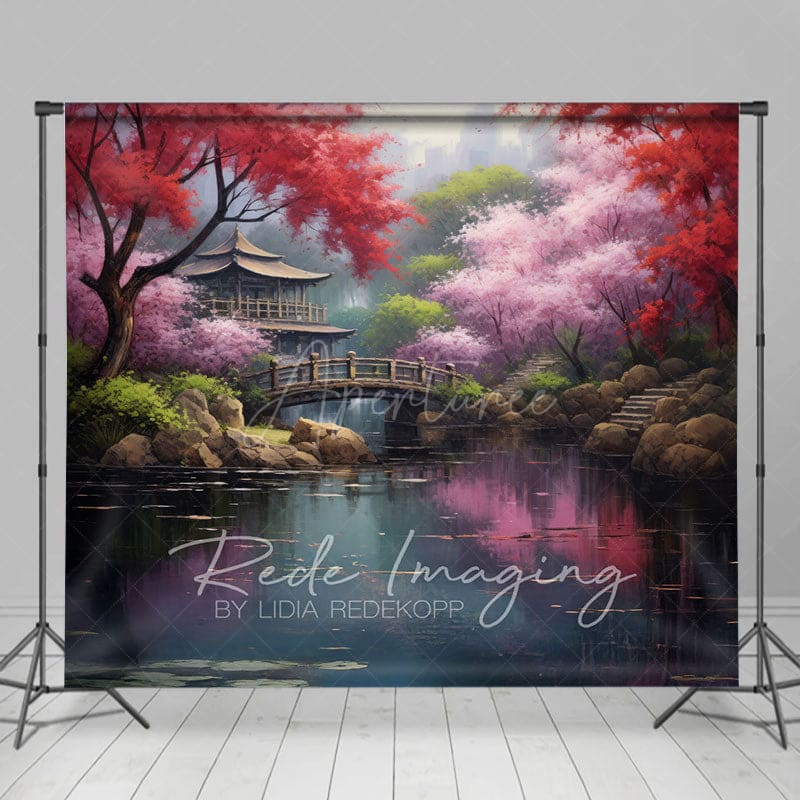 Aperturee - Aperturee Japanese Spring Garden Cabin Lake Photo Backdrop