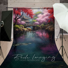 Aperturee - Aperturee Japanese Spring Garden Cabin Lake Sweep Backdrop