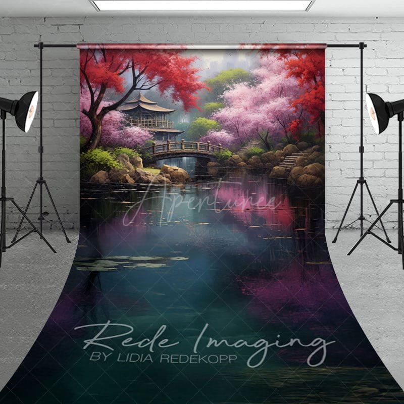 Aperturee - Aperturee Japanese Spring Garden Cabin Lake Sweep Backdrop