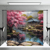Aperturee - Aperturee Japanese Spring Garden Lake Cabin Photo Backdrop
