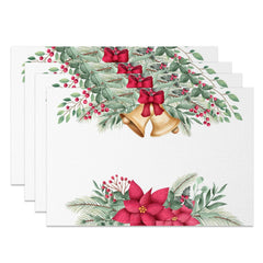 Aperturee - Aperturee Jingle Bell Cherry Poinsettia Xmas Set Of 4 Placemats