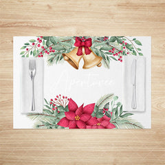 Aperturee - Aperturee Jingle Bell Cherry Poinsettia Xmas Set Of 4 Placemats