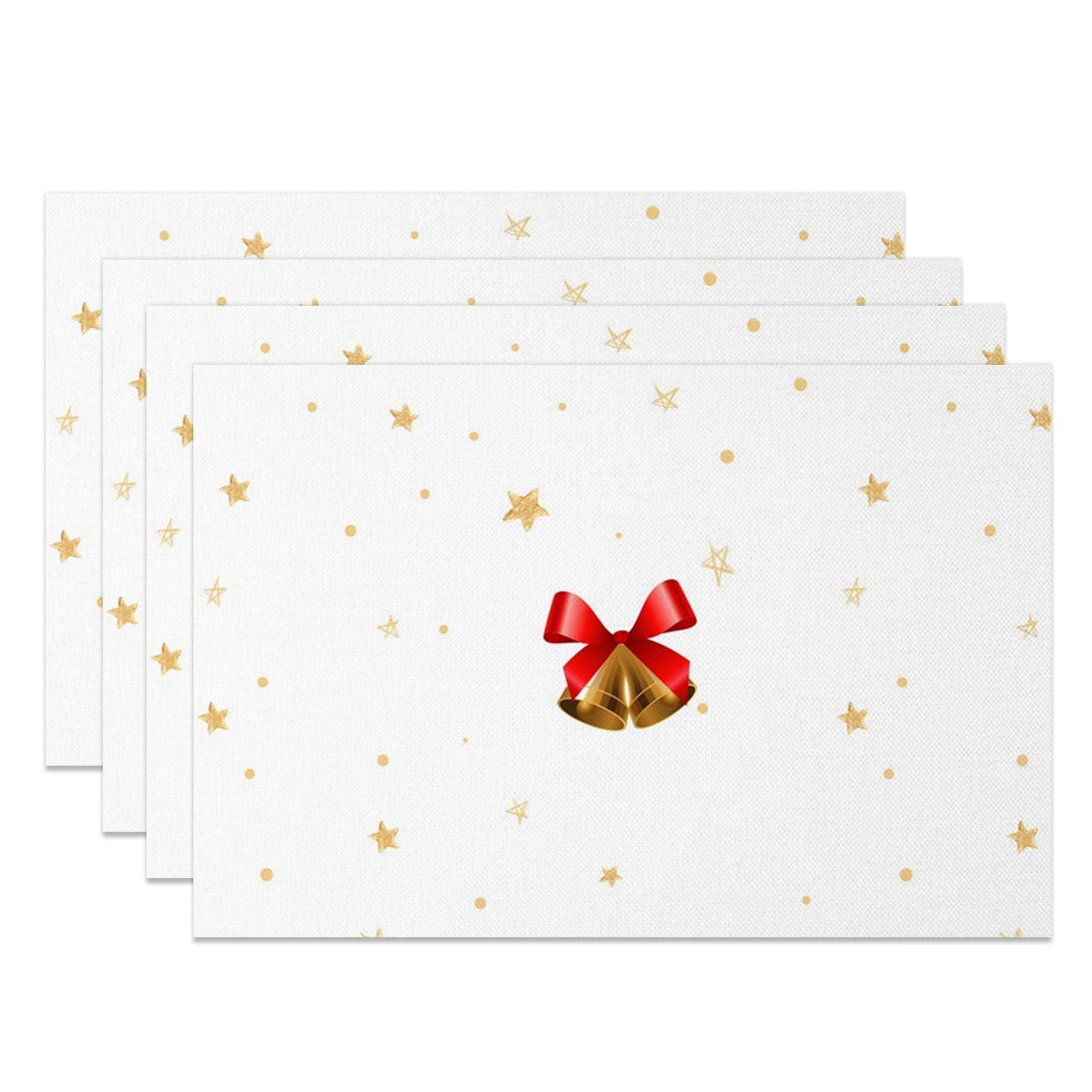 Aperturee - Aperturee Jingle Bell Gold Stars Christmas Set Of 4 Placemats