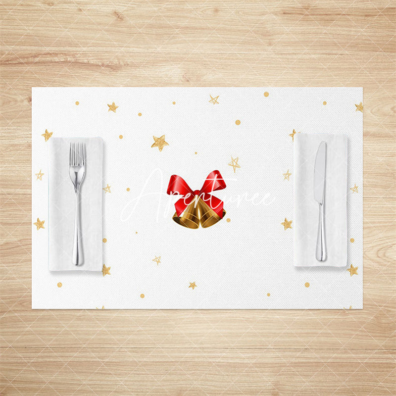 Aperturee - Aperturee Jingle Bell Gold Stars Christmas Set Of 4 Placemats