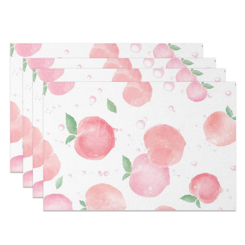 Aperturee - Aperturee Juicy Pink Peach Fruit Dining Set of 4 Placemats
