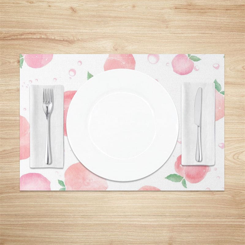 Aperturee - Aperturee Juicy Pink Peach Fruit Dining Set of 4 Placemats