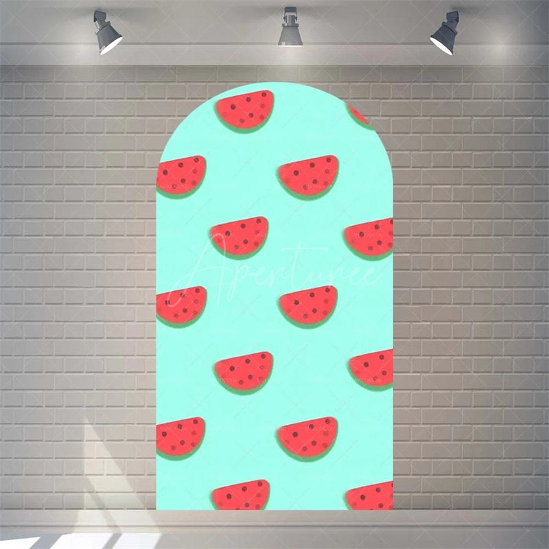 Aperturee - Aperturee Juicy Watermelon Slice Arch Backdrop Fun Cartoon Fruit Design Colorful Party Photo Booth Decor
