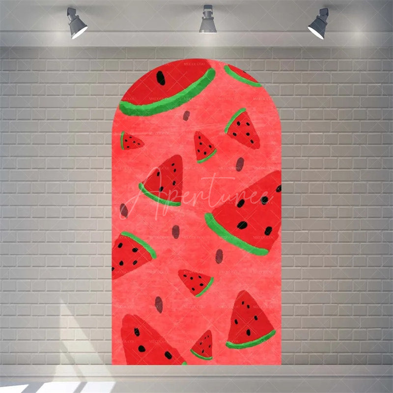 Aperturee - Aperturee Juicy Watermelon Slice Arch Backdrop Fun Cartoon Fruit Design Colorful Party Photo Booth Decor