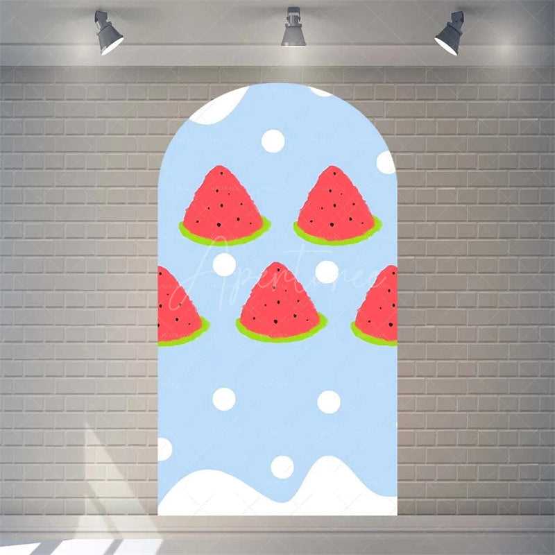 Aperturee - Aperturee Juicy Watermelon Slice Arch Backdrop Fun Cartoon Fruit Design Colorful Party Photo Booth Decor
