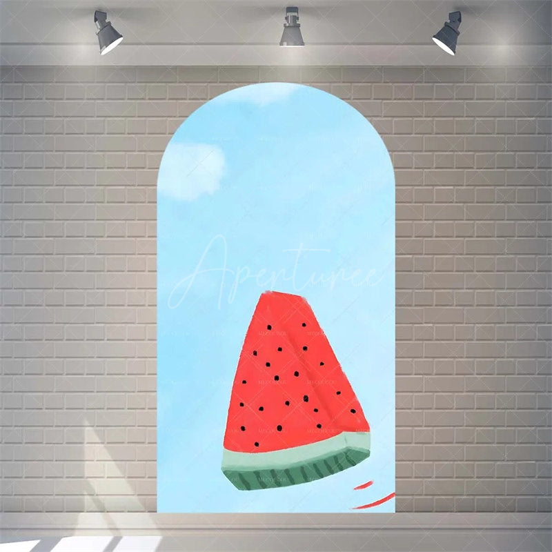Aperturee - Aperturee Juicy Watermelon Slice Arch Backdrop Fun Cartoon Fruit Design Colorful Party Photo Booth Decor