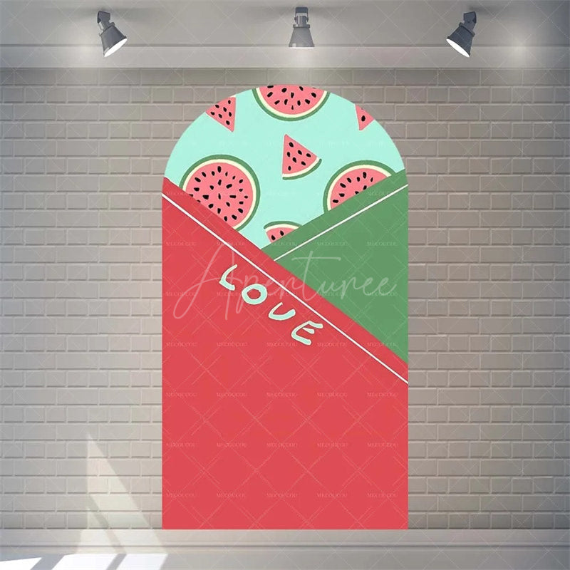 Aperturee - Aperturee Juicy Watermelon Slice Arch Backdrop Fun Cartoon Fruit Design Colorful Party Photo Booth Decor