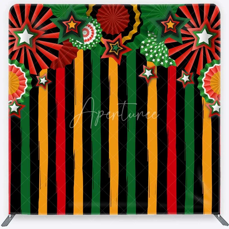 Aperturee - Aperturee Juneteenth Theme Tension Fabric Backdrop Pan-African Colors and Paper Fans Party Decoration