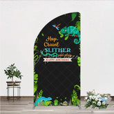 Aperturee - Aperturee Jungle Animals Happy Birthday Half Moon Arch Backdrop Kit Tropical Reptile Safari Party Decor for Kids