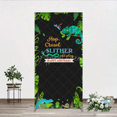 Aperturee - Aperturee Jungle Animals Happy Birthday Rectangle Backdrop Kit Tropical Reptile Safari Party Decor for Kids