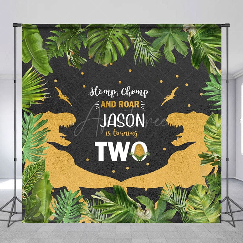 Aperturee - Aperturee Jungle Baby Dinosaur Custom Name 2nd Birthday Backdrop
