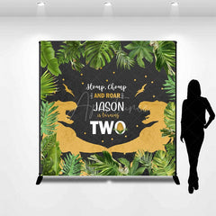 Aperturee - Aperturee Jungle Baby Dinosaur Custom Name 2nd Birthday Backdrop