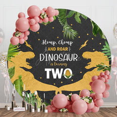 Aperturee - Aperturee Jungle Dinosaur Is Turning Two Round Birthday Backdrop