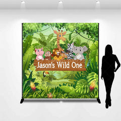 Aperturee - Aperturee Jungle Forest Animal Custom First Birthday Backdrop