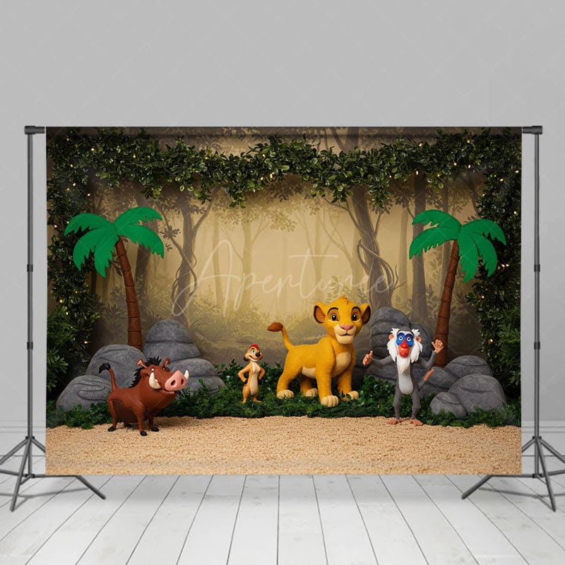 Aperturee - Aperturee Jungle Forest Lovely Cartoon Cake Smash Backdrop