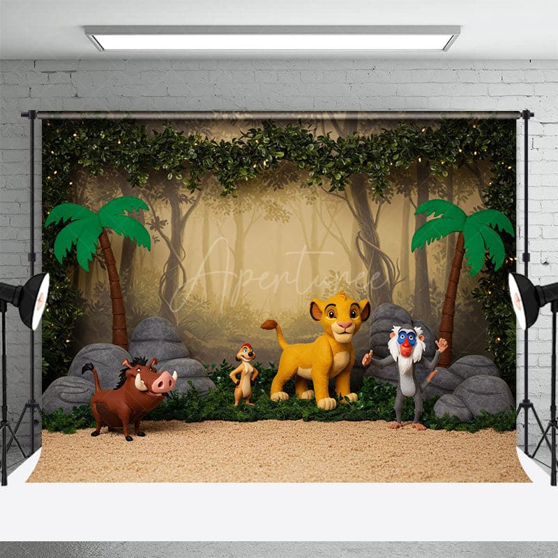Aperturee - Aperturee Jungle Forest Lovely Cartoon Cake Smash Backdrop