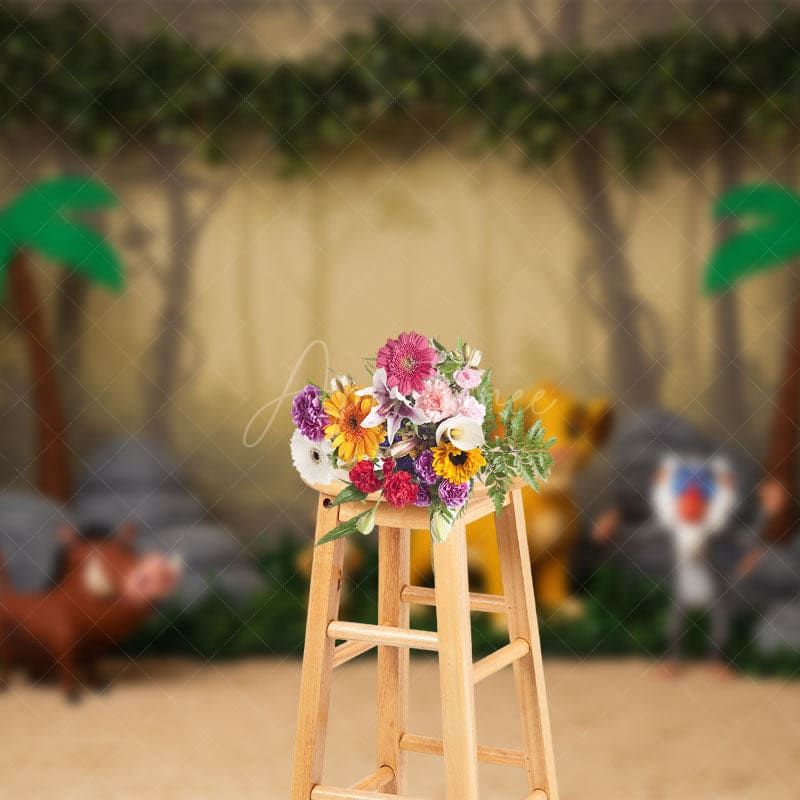Aperturee - Aperturee Jungle Forest Lovely Cartoon Cake Smash Backdrop