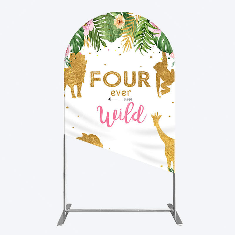 Aperturee - Aperturee Jungle Gold Four Ever Wild Birthday Arch Backdrop