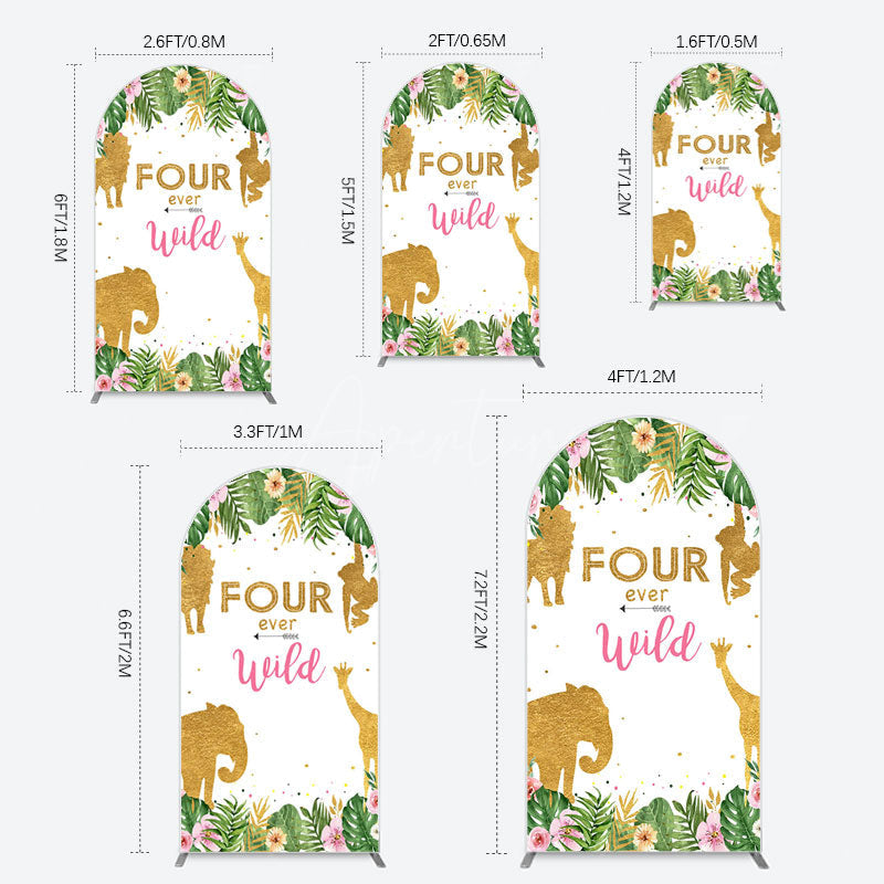 Aperturee - Aperturee Jungle Gold Four Ever Wild Birthday Arch Backdrop